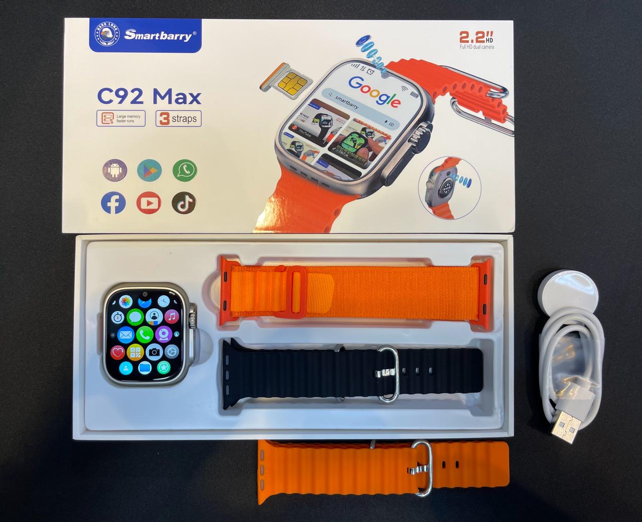 C92 MAX Super Amoled Watch Dual Camera Front And Back 2.2 HD Display YouTube ,Facebook ,INSTAGRAM ,Tiktok, Playstore